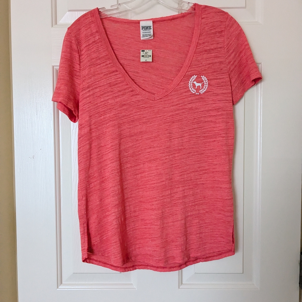 VS PINK Coral Heathered V-Neck Essential Tee Small NWT
